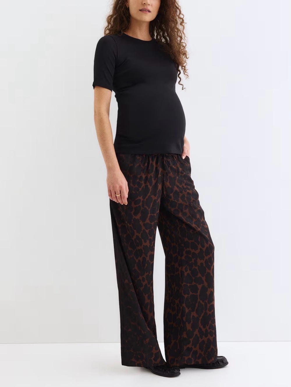 Wide-Leg Maternity Pants in Black/Brown Animal Print